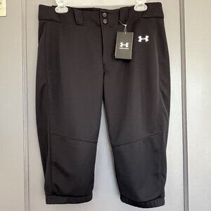 NWT Under Armour Youth Girls Utility Softball Pants YXL Cropped Black Loose